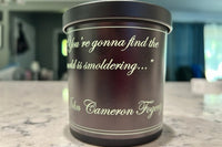 An example of our scented candles that come in our Album of the month subscription box. QR Code Included. Fragrances and quotes will vary.