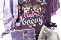 Oh Hey Nurse on Vacay purple tee, personalized beach cover up/towel, sunscreen, wet dry bag, lip gloss, purple beaded pen