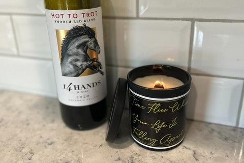 An example of our (1) scented candle subscription box featuring De-motivational/dark humor quotes. Fragrances and quotes will vary.
