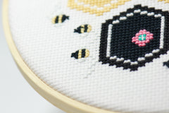 counted embroidery of busy bees subscription box of the month club for cross stitch slow stitching in with fabric and hoop