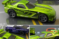The Hot Wheels monthly subscription box containing a personalized car with name, display case, additional new cars, and accessories.