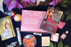 Bubbles & Books subscription box featuring a romantic novel, handmade soap, and bath products for relaxation