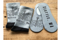 These socks epitomize Seattle, WA with a grey background, & raindrops, & the Seattle cityscape.  Perfect for yourself or a gift.