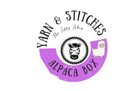 The circular Yarn and Stitches logo combined with the Zippy Zebra logo and the wording Alpaca Box at the bottom 
