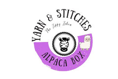 The circular Yarn and Stitches logo combined with the Zippy Zebra logo and the wording Alpaca Box at the bottom 