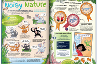 Noisy Nature – example page from awesome science magazine for kids Whizz Pop Bang. Fully illustrated and lots of small snippets of text