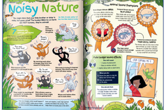 Noisy Nature – example page from awesome science magazine for kids Whizz Pop Bang. Fully illustrated and lots of small snippets of text