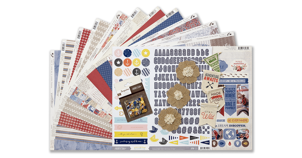Image of Quest Collection - Authentique Scrapbooking Kit with Added Embellishments