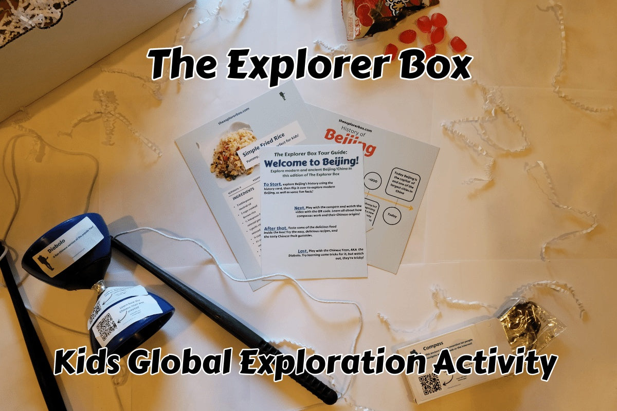 The Explorer Box kids global exploration activity kit. Perfect for kids 5-11, and a wonderful way for kids to have fun while learning.