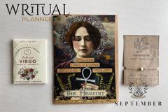 September Items: Hermit Greeting Card, Virgo Flower Zodiac Sticker Card Set, Amazonite Crystal Wish Bracelet