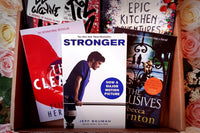 Brown subscription box filled with four young adult light reading books, featuring engaging stories and relatable characters for teen reader