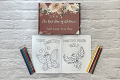 The Stress Relief Adult Coloring Book Box will include a book, an adult coloring book, colored pencils, as well as 2 - 3 self-care products.
