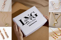 LadiesNGentz Branded Box With Brand Information and Box Desin Showing with a person holding the box with both hands