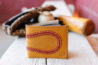 Pro Style Sports brown baseball wallet is made from genuine glove leather and sewn with 108 waxed red stitches, just like an MLB ball