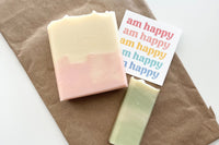 Am Happy Soap subscription box. Handmade soaps that smell happy and made with real ingredients. Choose one two or three bars a month!