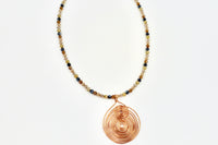 Copper Sun Spiral Wire Wrapped Pendant Gold, Copper, Brown and Black Beaded Necklace by Lauren Jay Designs