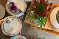 Handmade Reiki Candles are added to some of our themed boxes! Essential oils, Reiki charged, dried flower and crystals atop these soy candle
