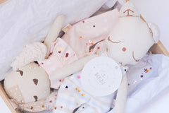 Exclusive Subscription of two handmade fabric dolls for children.