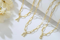 Handcrafted 14k Vermeil 18 inch Gold Paper clip Necklace with diamond encrusted initial pendant Exclusive to our LNG Monthly Jewelry Box 