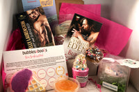 Bubbles & Books subscription box featuring a romantic novel, handmade soap, and bath products for relaxation