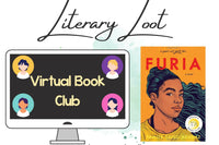 Invitation Card to the Literary Look Virtual Book Club for Furia. The backside will have a link and QR code you could scan to join.