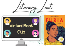 Invitation Card to the Literary Look Virtual Book Club for Furia. The backside will have a link and QR code you could scan to join.