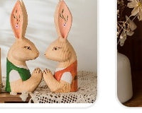 Cute Rabbit Green  Decorative Wood Carving Decor