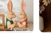 Cute Rabbit Green  Decorative Wood Carving Decor