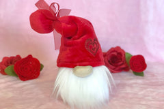This gnome came in the January 2023 box and it was all Valentine's Day themed. The gnome has a red hat with ribbon and a heart.
