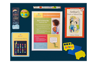Colorful activity sheets from The Storytime Box featuring counting and addition exercises for children in a subscription box