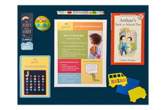 Colorful activity sheets from The Storytime Box featuring counting and addition exercises for children in a subscription box