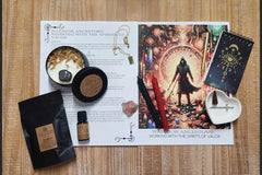 BOX CONTAINING WITCH BOX ITEMS FOR THIS THEME: INNER STRENGTH AND WARRIOR                                            