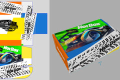 Package design of the 2023 Hot Wheels monthly subscription box containing a personalized car with recipient's name.