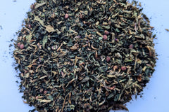 A close-up of Feelin' Groovy. All our teas are loose, preserved at the peak of freshness, and have big, vital pieces!