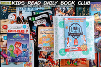 Three colorful children's books from the Kids Read Daily Book Club: "My Family and Me," "The Thrifty Guide to Ancient Rome," and "Freddie Mole, Lion Tamer"