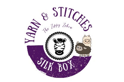 The circular Yarn and Stitches logo is combined with The Zippy Zebra logo to show the silk only box 