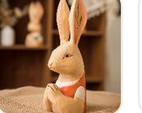 Cute Rabbit Green  Decorative Wood Carving Decor