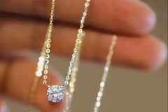 One beautiful Quarter carat weight flawless princess cut diamond pendant On a dainty 10k gold necklace featured in our upcoming February box