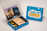 Open Hello Family kit featuring Jet and Penny's Flight School and additional closed Hello Family Box.