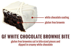 Nettie's Craft Brownies Gluten Free Brownie Bite white chocolate gluten free brownie bite size dipped in chocolate.