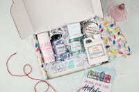 Home for the Holidays Bath Bevy Subscription box with bath bombs, whipped soap scrub, bath salts, lotion and candle