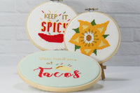 keep it spicy tacos cross stitch pattern bundle for fun and cute designs with green cross stitch fabric