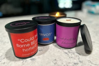 An example of our scented candles that come in our Friends subscription box featuring "Friends" quotes. Fragrances and quotes will vary.