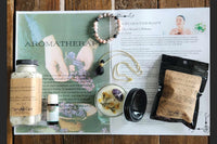 BOX CONTAINING OHM BOX ITEMS FOR THIS THEME: AROMATHERAPY                                                           