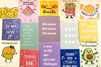 These positive, bright  motivational cards found in every box are amazing to have as collector items.