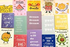 These positive, bright  motivational cards found in every box are amazing to have as collector items.