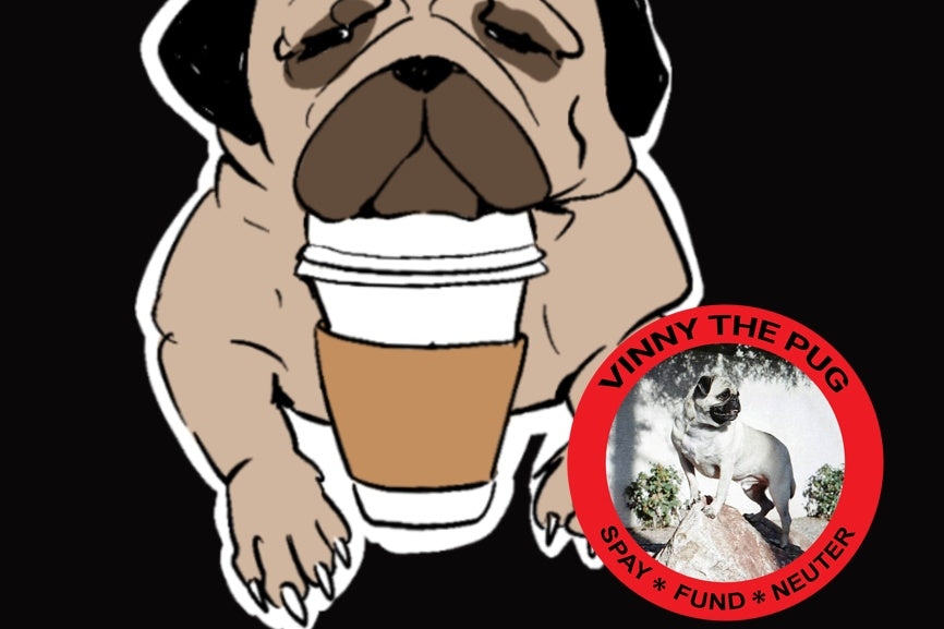 This graphic art is inspired by Vinny the Pug as he would be seen before getting his first cup of coffee.