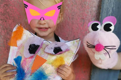 Look at my bird I made from recyclable items around the house. Oh and my crafting bud made a puppet. It is a rabbit in case you did not know