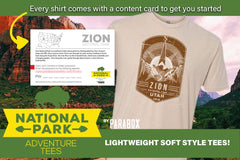 Every shirt comes with a content card to get you on your way with our on-line challenge. Come play and get lost exploring our National Parks