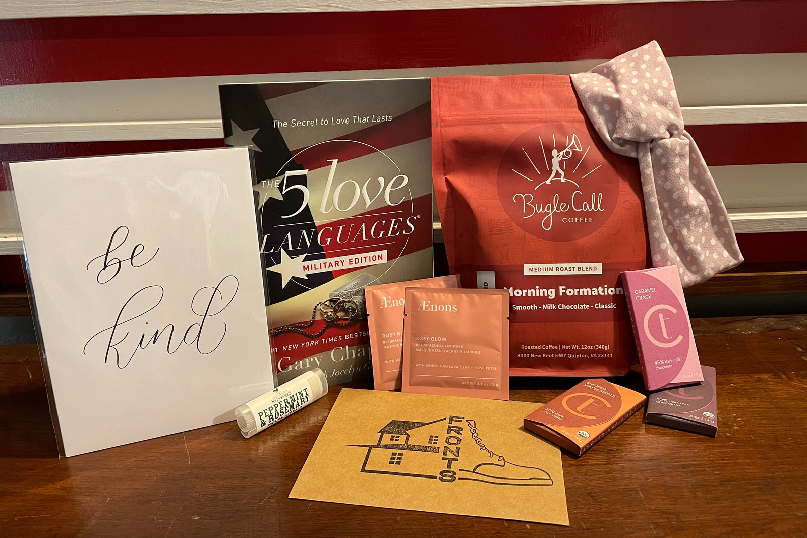 Mental health boosting tools, encouragement, and self care goodies are packed into each Fronts Box Care Package.